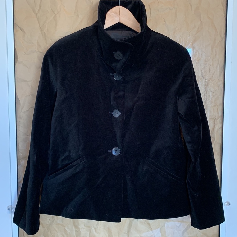 Talbots Petites | Cotton Black Velvet Button Pocket Fully Lined Blazer Jacket 0P - Picture 3 of 16